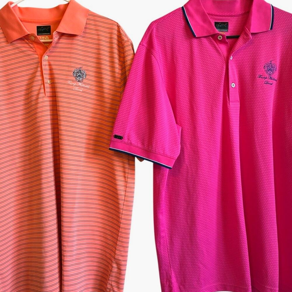 Lot 2 Greg Norman Trump National Doral Golf Polo Mens L Stripe Geometric Preppy